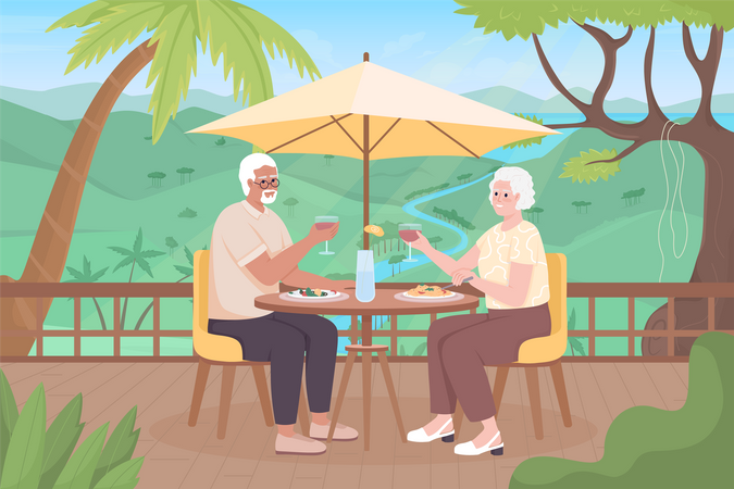 Older couple on tropical resort Illustration