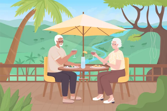 Older couple on tropical resort  Illustration