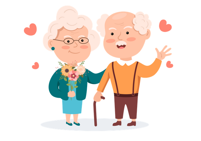 Older Couple standing together Illustration