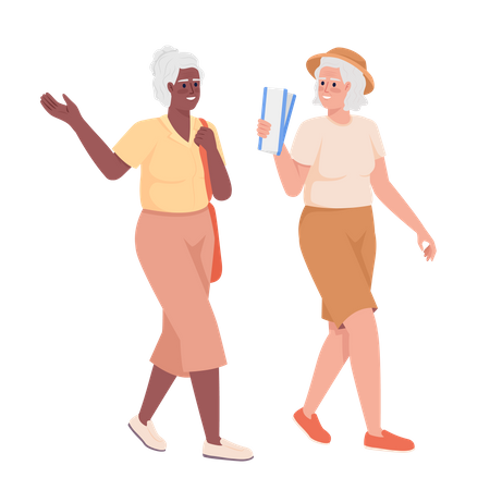 Older female friends going to event with tickets Illustration