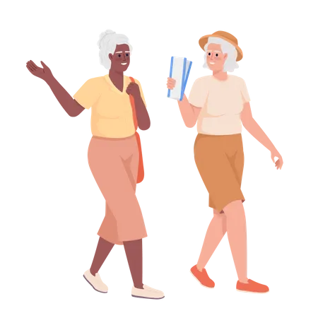 Older female friends going to event with tickets Illustration