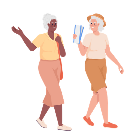 Older female friends going to event with tickets  Illustration