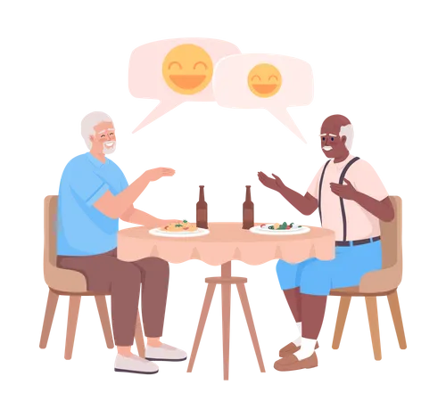 Older friends laughing together and having dinner Illustration