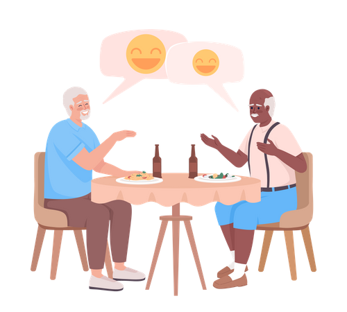 Older friends laughing together and having dinner  Illustration