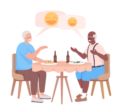 Older friends laughing together and having dinner  Illustration