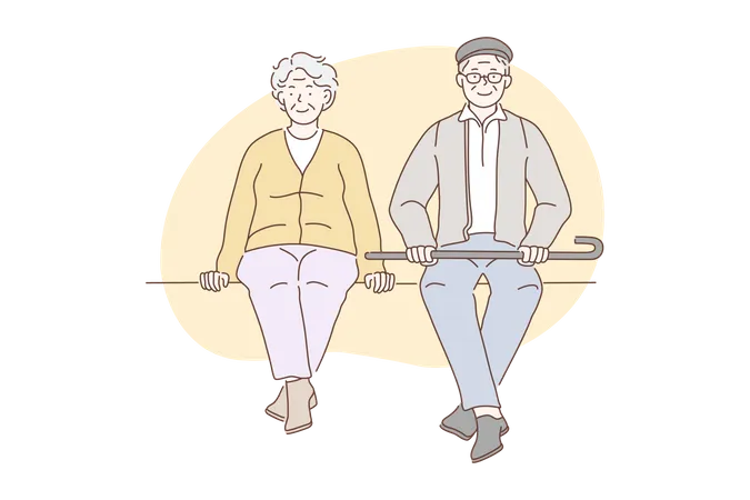 Pensioners Grandparents Older People Concept Older Happy Men And Women Enjoy Sitting In Parks Elderly Couple Sit Waiting To Meet Grandchildren People In Love Simple Flat Vector Illustration