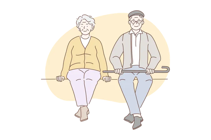 Older happy man and woman enjoy sitting in park  Illustration