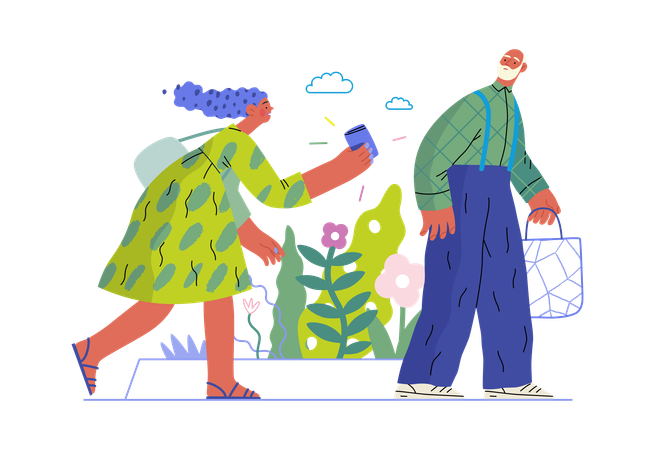 Older man and older lady are helping each other  Illustration