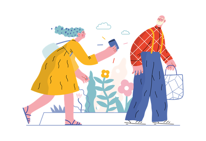 Older man and older lady are helping each other  Illustration