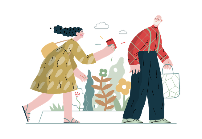 Older man and older lady are helping each other  Illustration