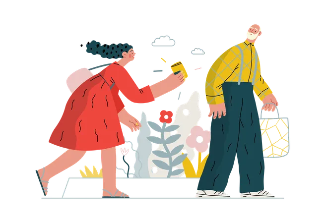 Older man and older lady are helping each other  Illustration