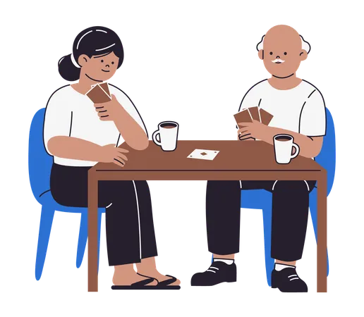 Older People Playing Cards Game Together  Illustration