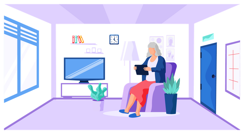 Older woman watching video Illustration