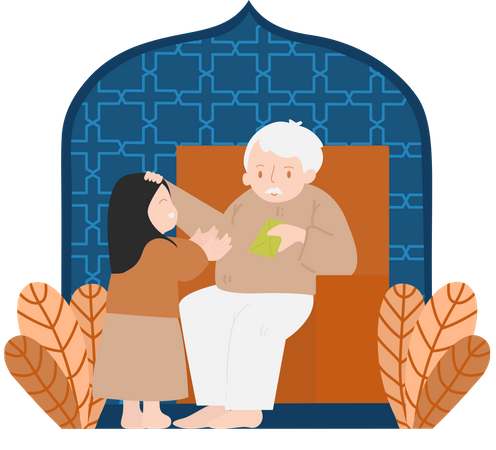 Oldman giving Eid gift  Illustration