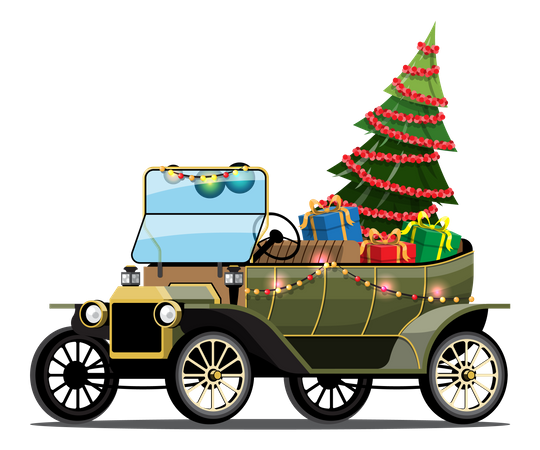 Oldtimer mit Weihnachtsbaum  Illustration