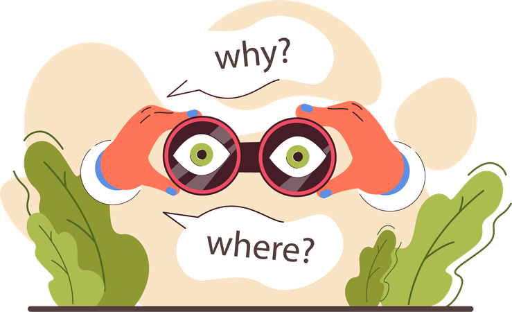 Olhos curiosos para explorar onde e por que interessa  Illustration