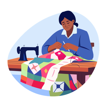 Olld woman doing quilting in cultural fest  Illustration