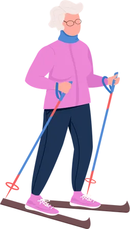 Oma beim Skifahren  Illustration