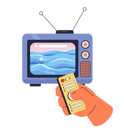 Ondas do oceano na tela da TV retrô  Ilustração