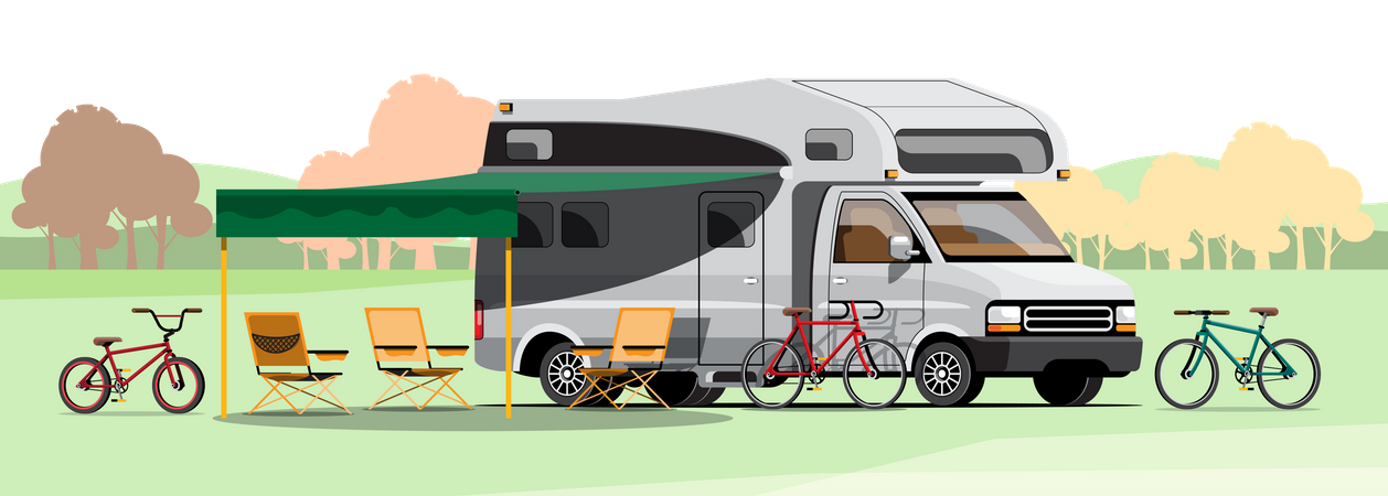 One family went on a bicycle tour when he used a van to carry several bikes so everyone could have a bike to ride Illustration
