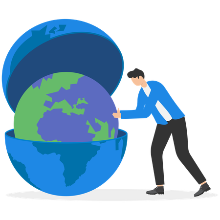 One globe inside another global warming heating impact  Illustration