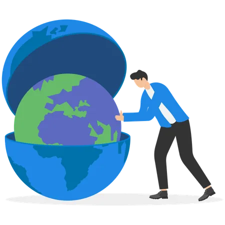 One globe inside another global warming heating impact  Illustration