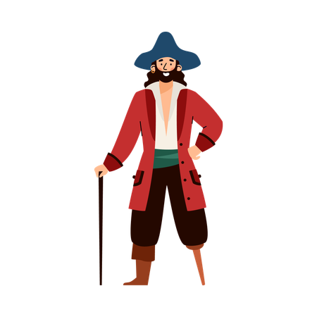 One-legged pirate or corsair in hat  Illustration