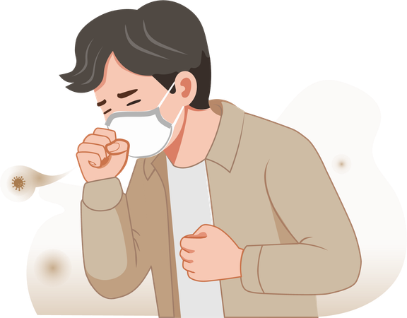 One man coughed and sneezed continuously because the dust and smoke were damaging his lungs  Illustration