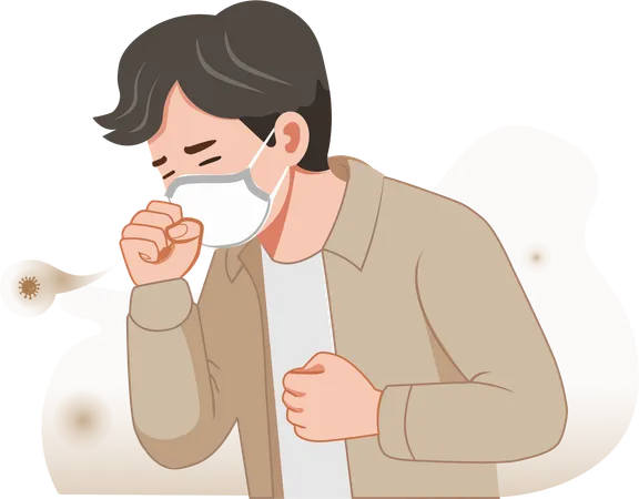 One man coughed and sneezed continuously because the dust and smoke were damaging his lungs  Illustration