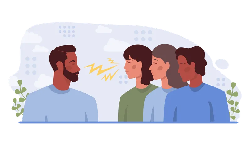 One Against All Concept One Character Standing Out Of The Crowd Person Against Collective Public Opinion Uniqueness Competition And Leadership Idea Flat Vector Illustration Illustration