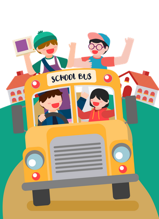 Alunos no ônibus escolar  Ilustração