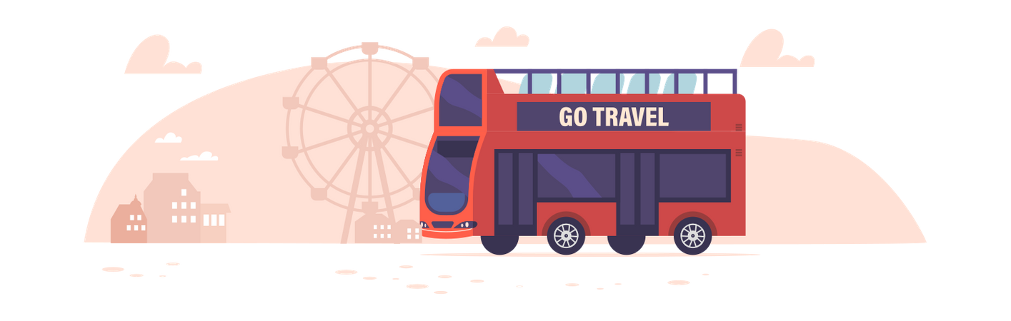 Ônibus turístico de dois andares na cidade  Ilustração