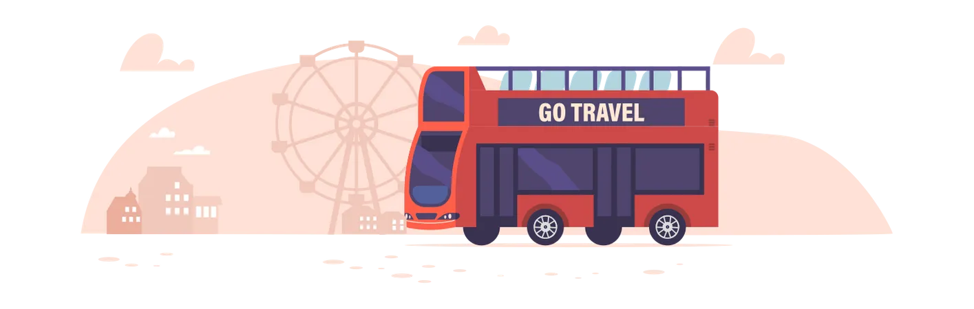 Ônibus turístico de dois andares na cidade  Ilustração