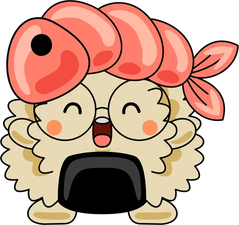 Onigiri Mascot Character with fish on head  Illustration