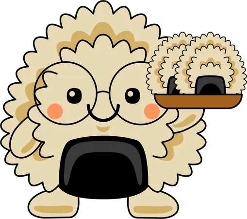 Personaje de mascota de Onigiri sosteniendo Onigiri  Ilustración