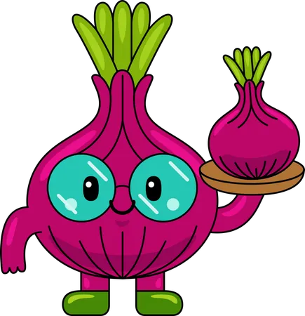 Onion Mascot Character holding Onion plate  Illustration