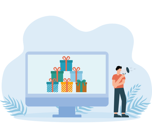 Online Advertisement gifts received by man  Illustration