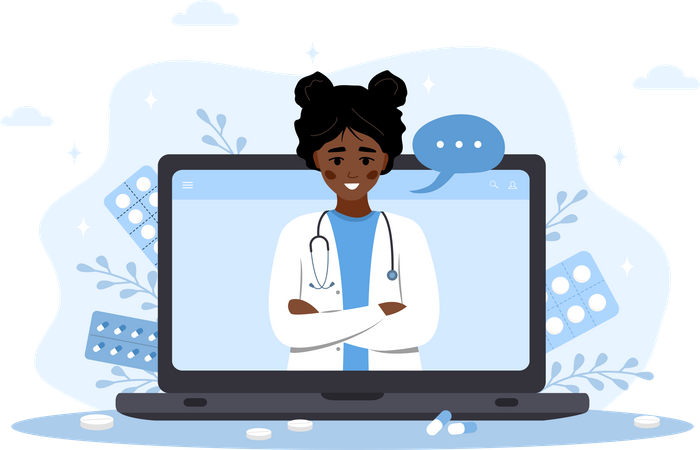 Online african woman doctor Illustration