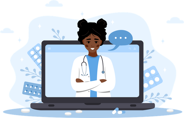 Online african woman doctor  Illustration