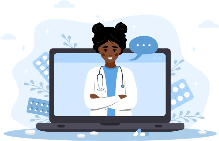 Online african woman doctor  Illustration