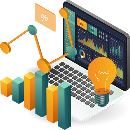 Online-Datenanalyse auf dem Laptop zur Geschäftsverbesserung mithilfe der Datenwissenschaft  Illustration