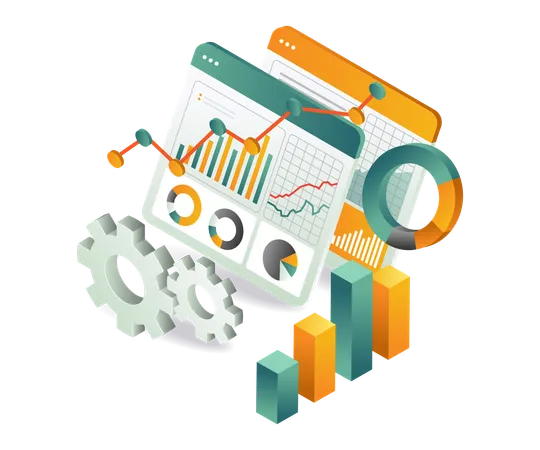 Online-Analysediagramm mit visuellen Darstellungen der Fortschrittsanalyse in Form von Diagrammen  Illustration