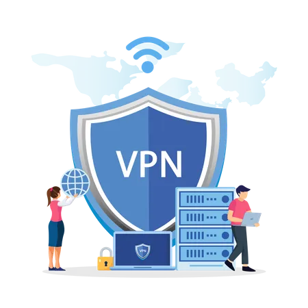 Vpn Technology System Virtual Private Network Browser Unblock Website Secure Network Connection And Privacy Protection 일러스트레이션