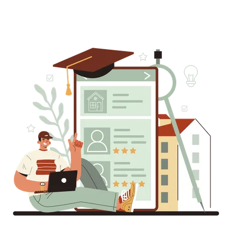 Architect Online Service Or Platform Idea Of Architectural Project And Construction Work Scheme Of House Engineer Industry Online Course Flat Vector Illustration Illustration