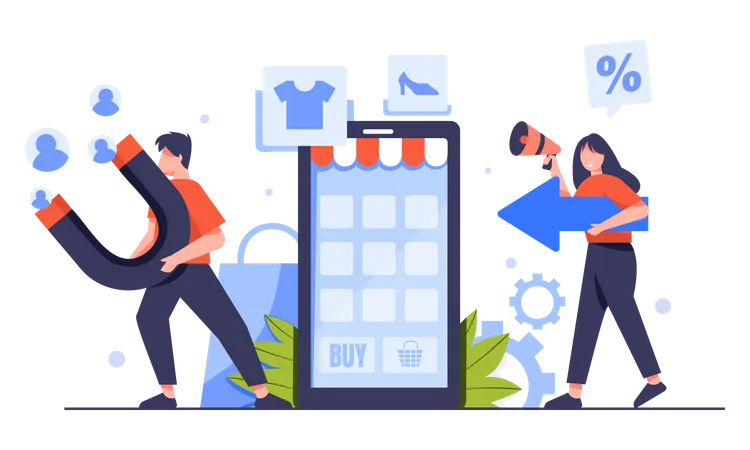 Online attract Customer  on smartphone  Illustration