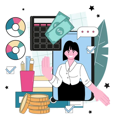 Auditor Online Service Or Platform Business Operation Specialist Financial Management Inspection And Analytics Call Flat Vector Illustration Illustration
