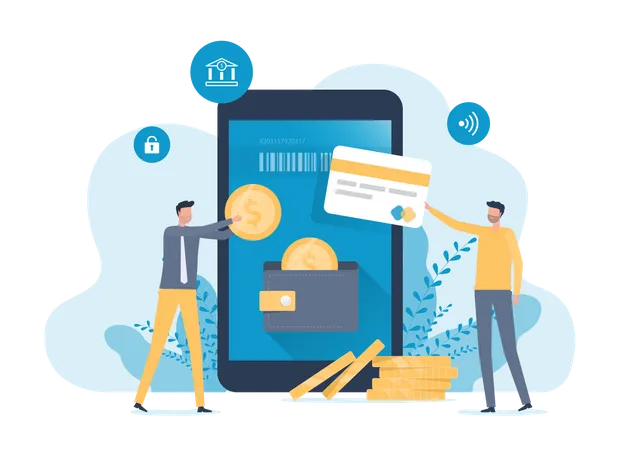 Technology Mobile Wallet And Online Payment With Smartphone Concept Illustration