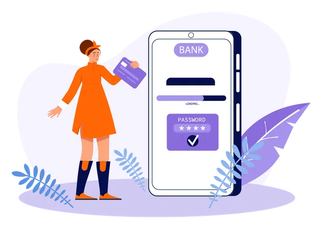 Online Banking Concept With People Scene In The Flat Cartoon Style Woman Makes Online Payments Using Internet Banking And Her Phone Vector Illustration Illustration