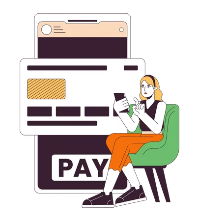 Online Banking Flat Line Concept Vector Spot Illustration Woman Paying For Purchases By Credit Card 2 D Cartoon Outline Character On White For Web UI Design Editable Isolated Color Hero Image Illustration