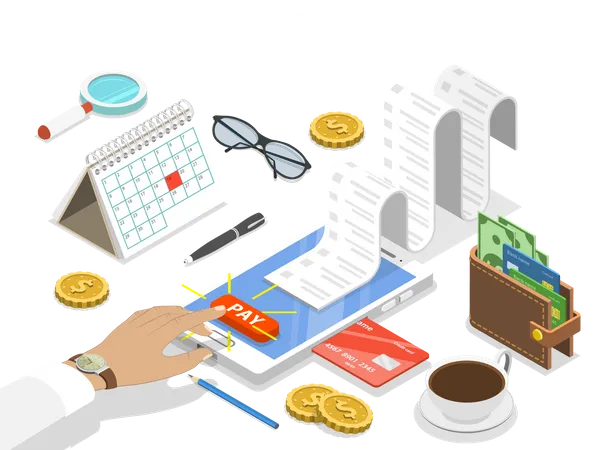Bills Online Payment Flat Isometric Vector Concept Of Mobile Payment Shoping Banking Illustration